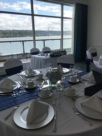 Tables set up for reception at Inn at the Quay